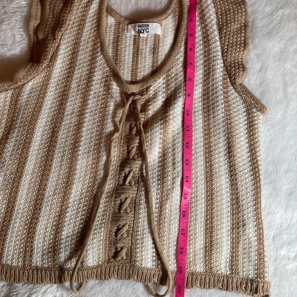 Madden NYC Tan Cream Striped Flutter Crochet Top Juniors XL Retro Bohemian 70s