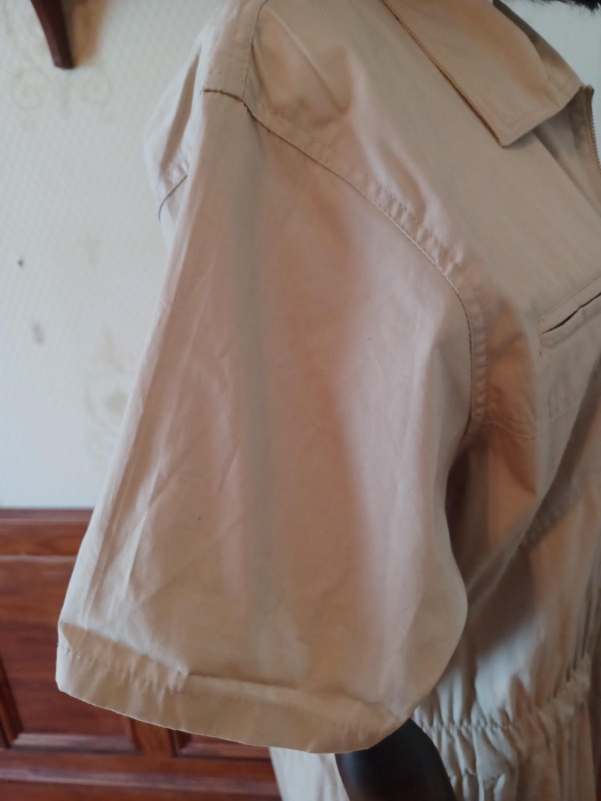 Vintage 1980s Saint Germain Paris Boho/Utilitarian Tan 100% Cotton Jumpsuit