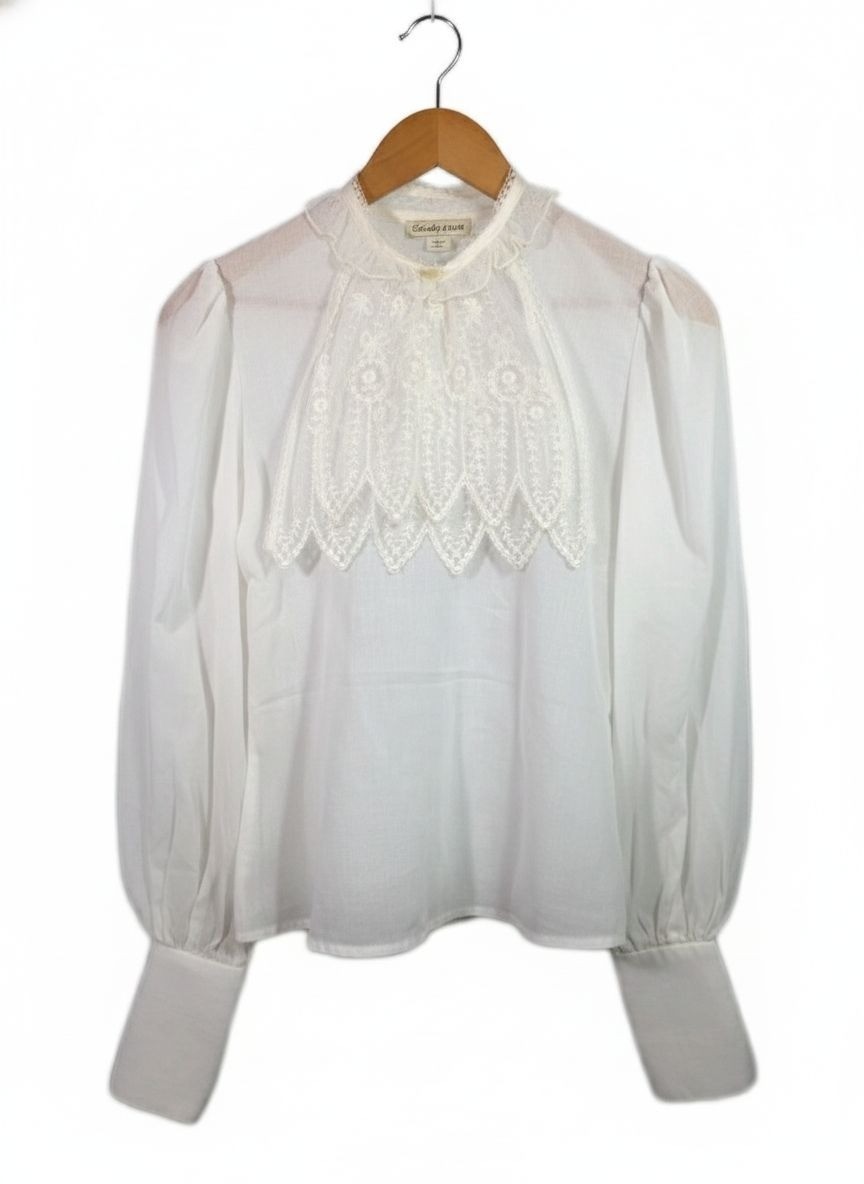Vtg 70s Gunne Sax Gold Tag Prairie Jabot Collared Edwardian Victorian Blouse – M