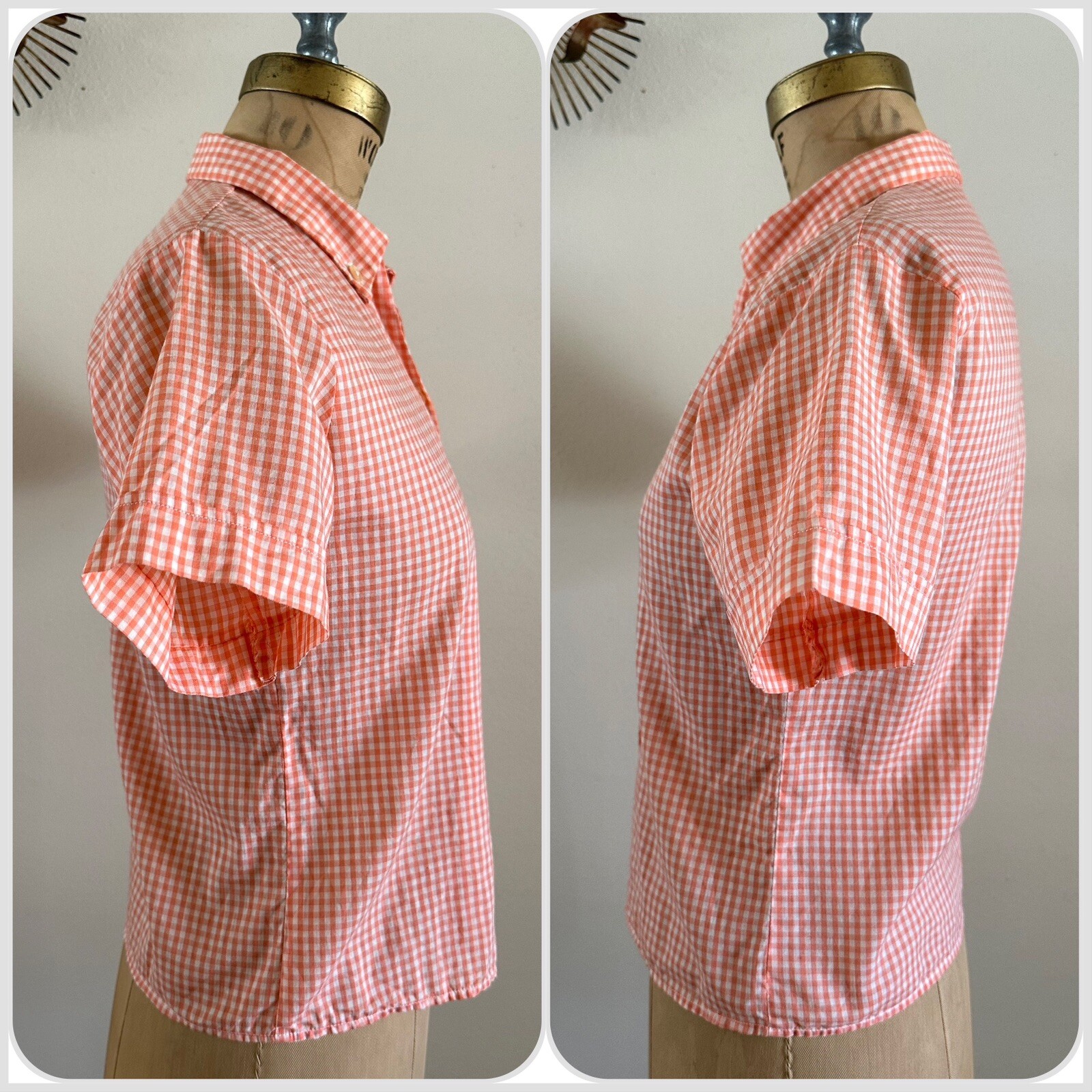 1950s Stoneswear Peach Gingham Cotton Blouse Top Shirt Western Workwear Farm VTG