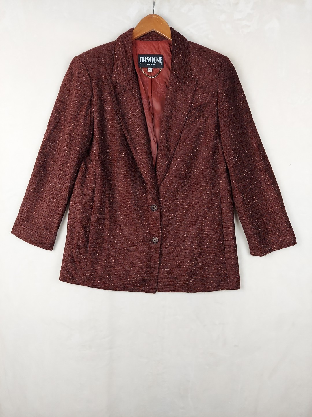 VTG 90s Criscione NY 2 PC Tweed Dress Suit Womens Large Shimmer Quiet Luxury