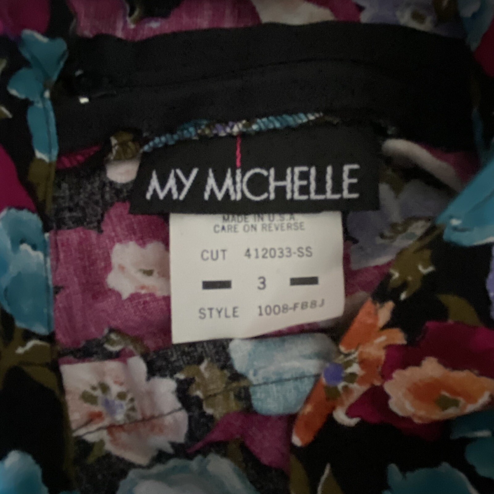Vintage Floral My Michelle Women Skirt Size 3 Purple Blue Yellow Pleated w/ Belt