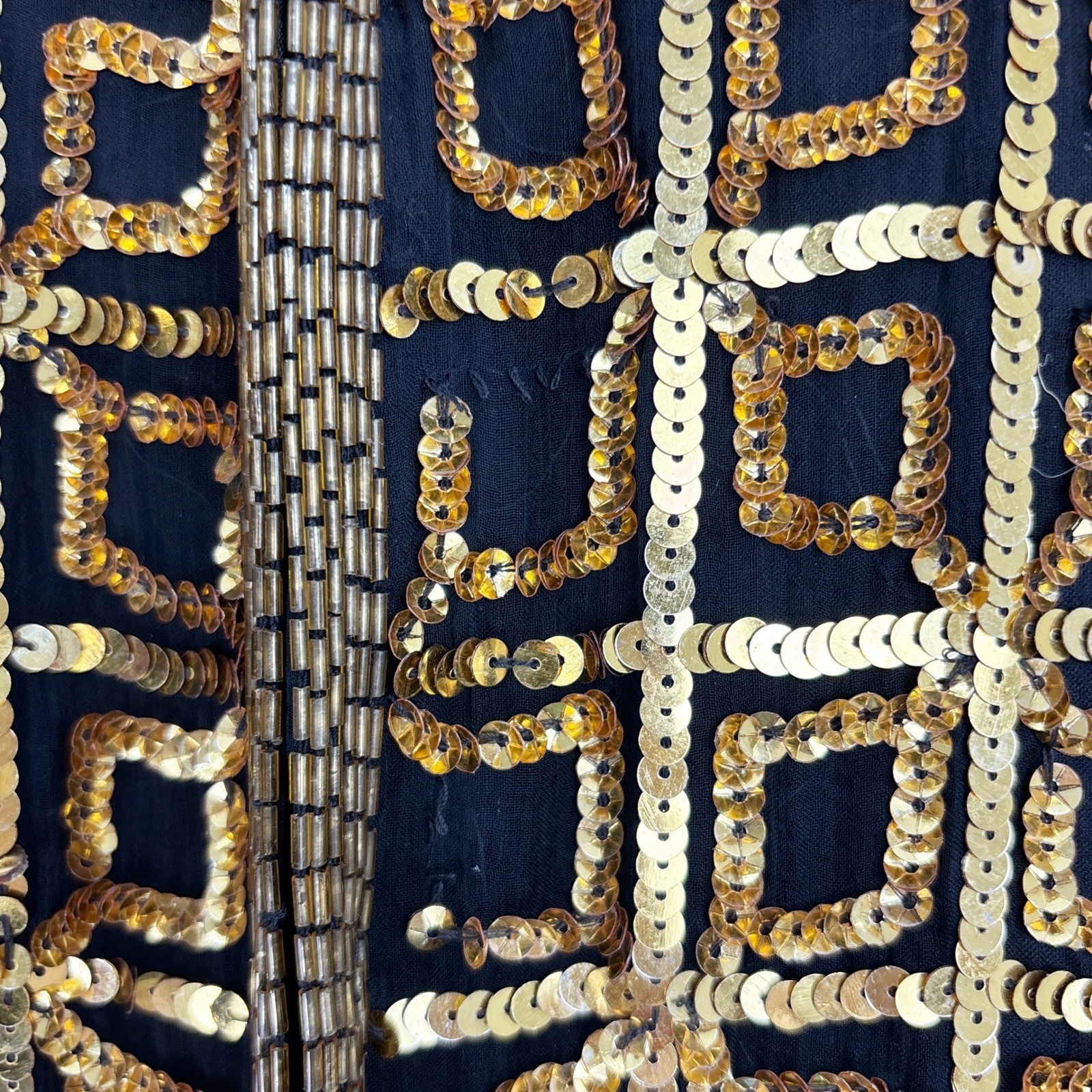 CARINA Vintage Sequin Beaded Jacket Blazer Women’s Medium Black Gold Geometric