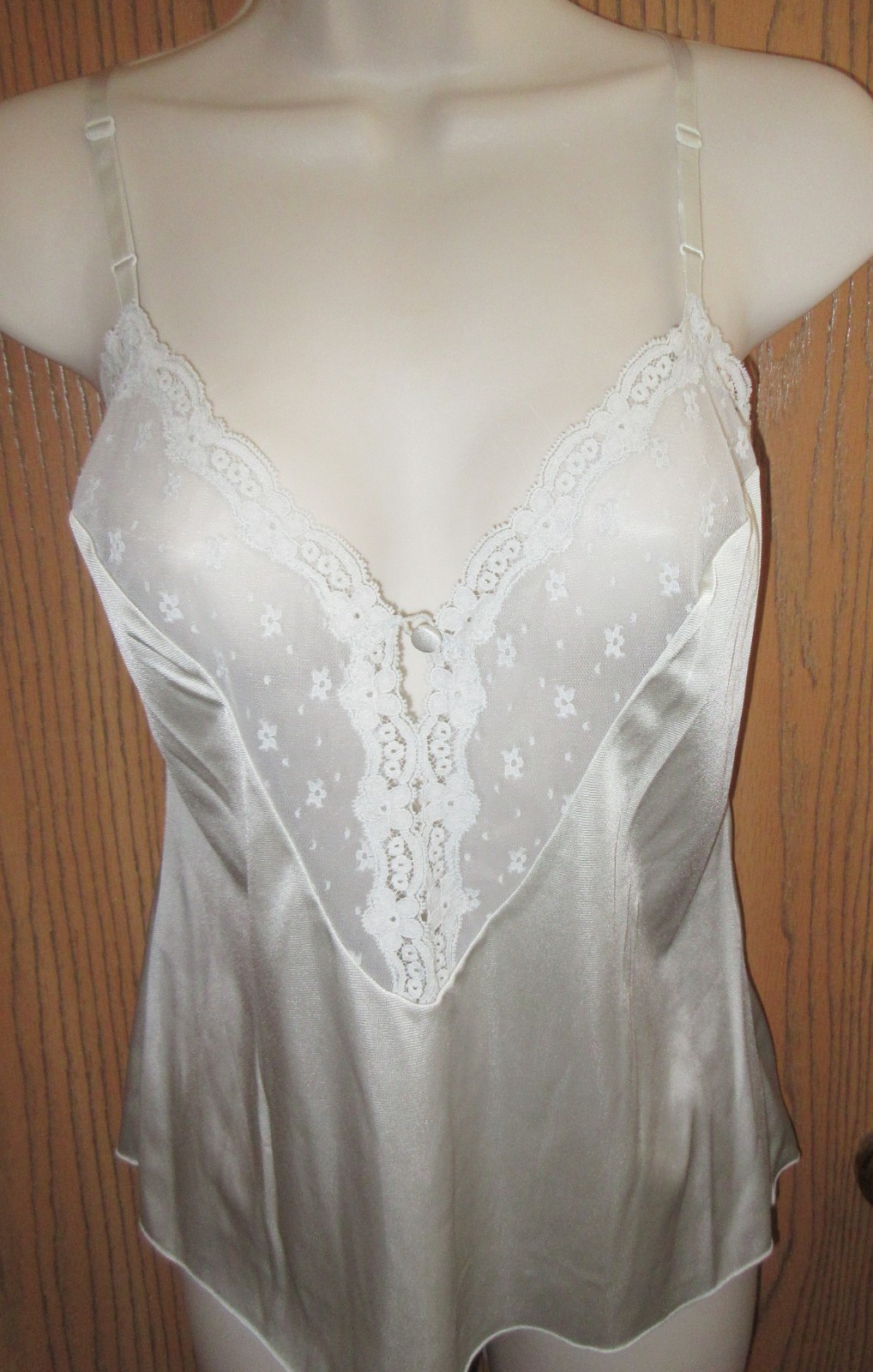 VANITY FAIR BRIDAL GRAY LACE front NYLON camisole slip nightgown sz 36 /bust 40
