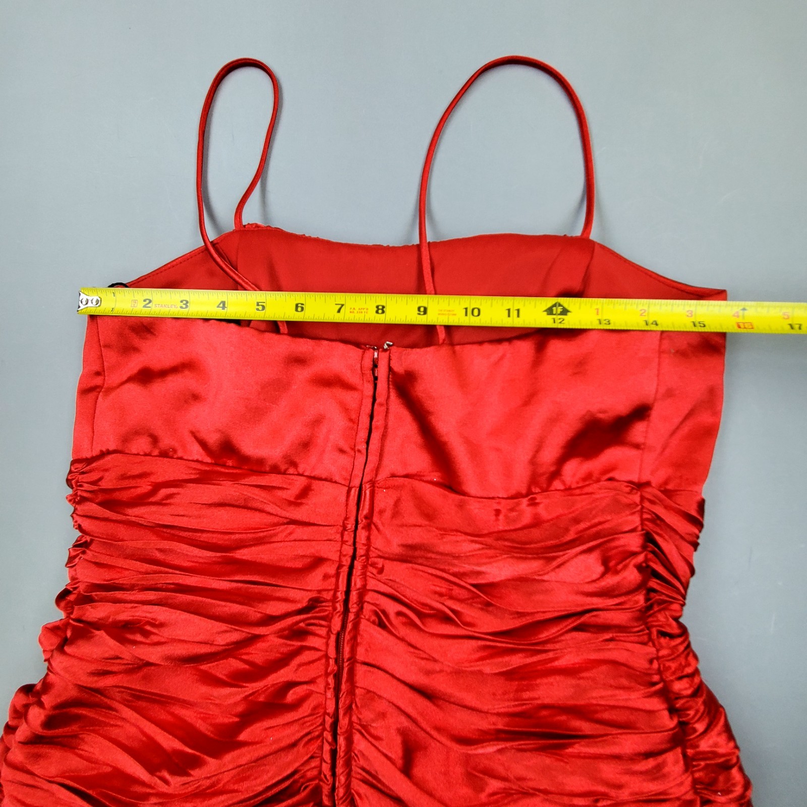 VTG 80s Eureka Red Mini Empire Ruched Shelf Bust Bandage Party Cocktail Dress