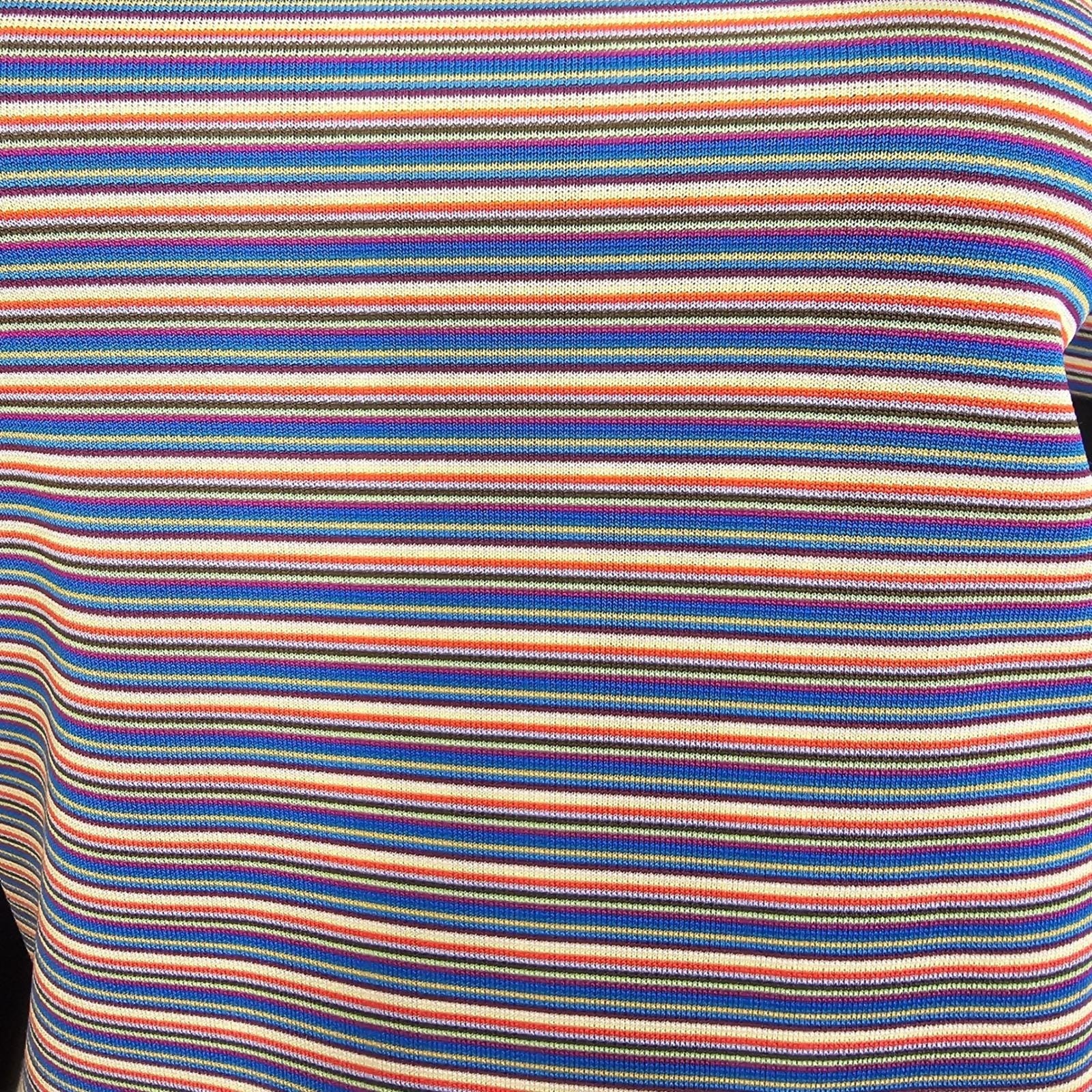 Vintage 70s Rainbow Stripe Mock Neck Tee Double Knit Polyester Mod Top Handmade
