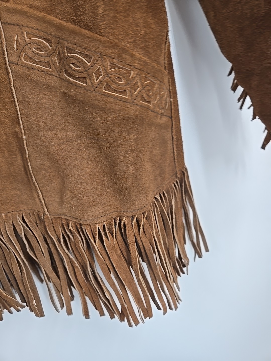 Vintage 1960s Pioneer Wear Brown Suede Fringe Jacket Coat Womens 16 Retro Cowboy