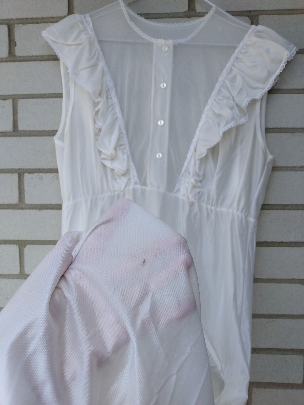 Vintage White Nylon Nightgown Long Nightie 39″ Bust Small Empire Waist