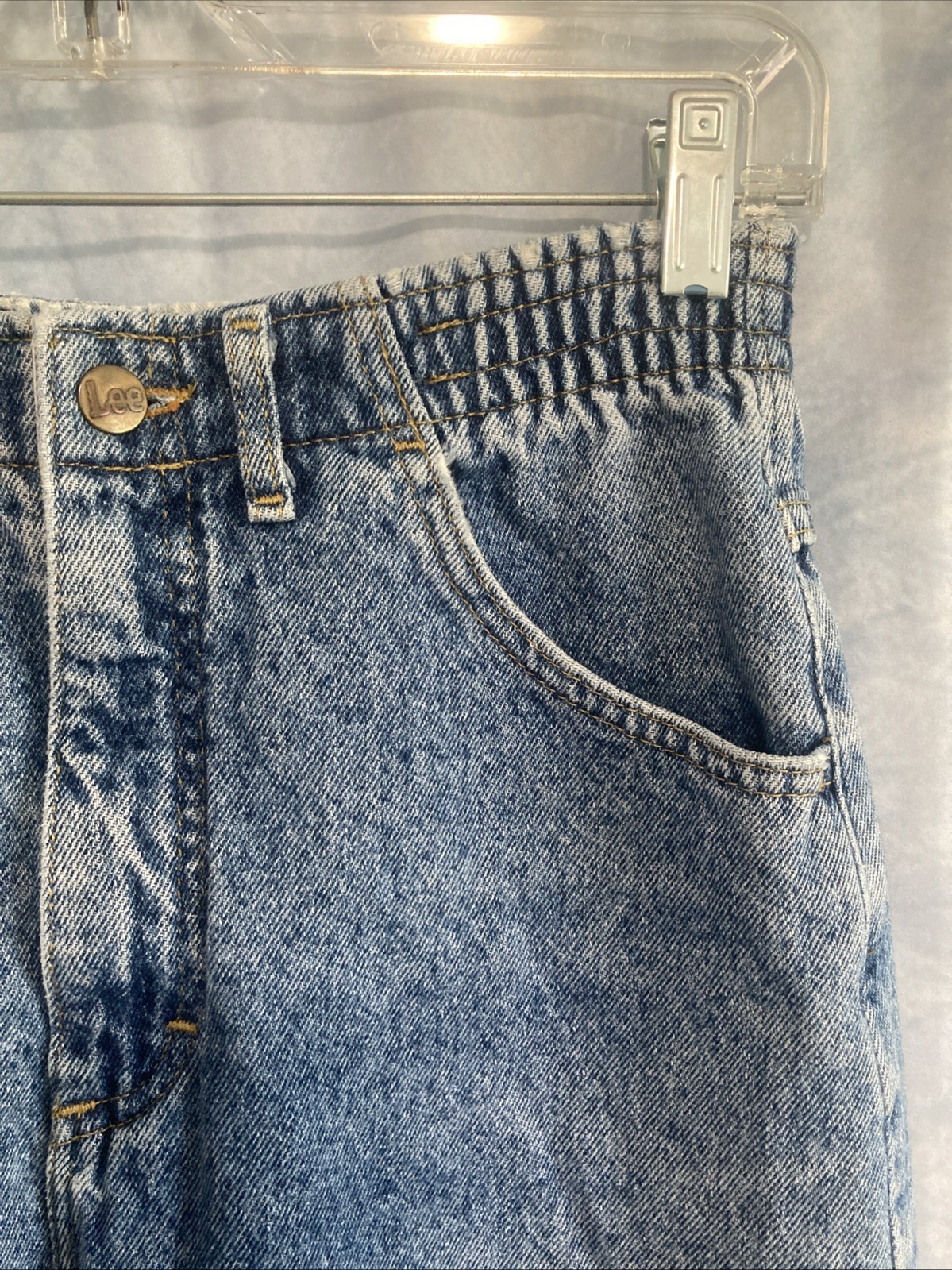 Vtg 80s Lee Jeans Women 8 High Rise Acid Wash Mom Elastic Waist Tapered 350-5944