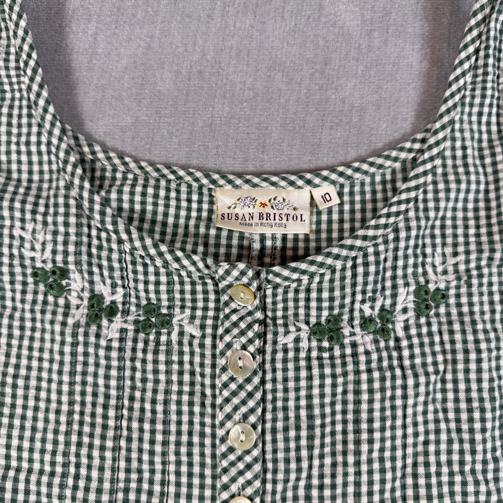 Vintage 1990s Susan Bristol Green Gingham Dress 10 Cottagecore Heritage Prairie