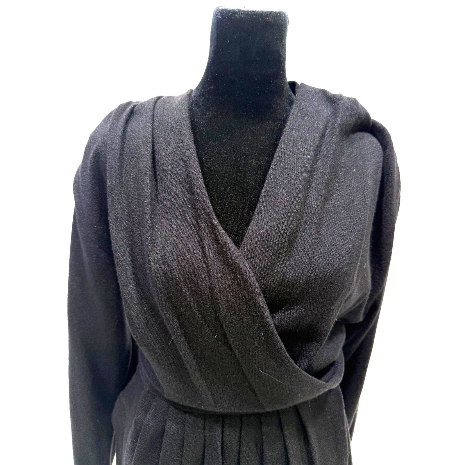 L Rothschild for Lilli Ann black wool crepe wrap dress