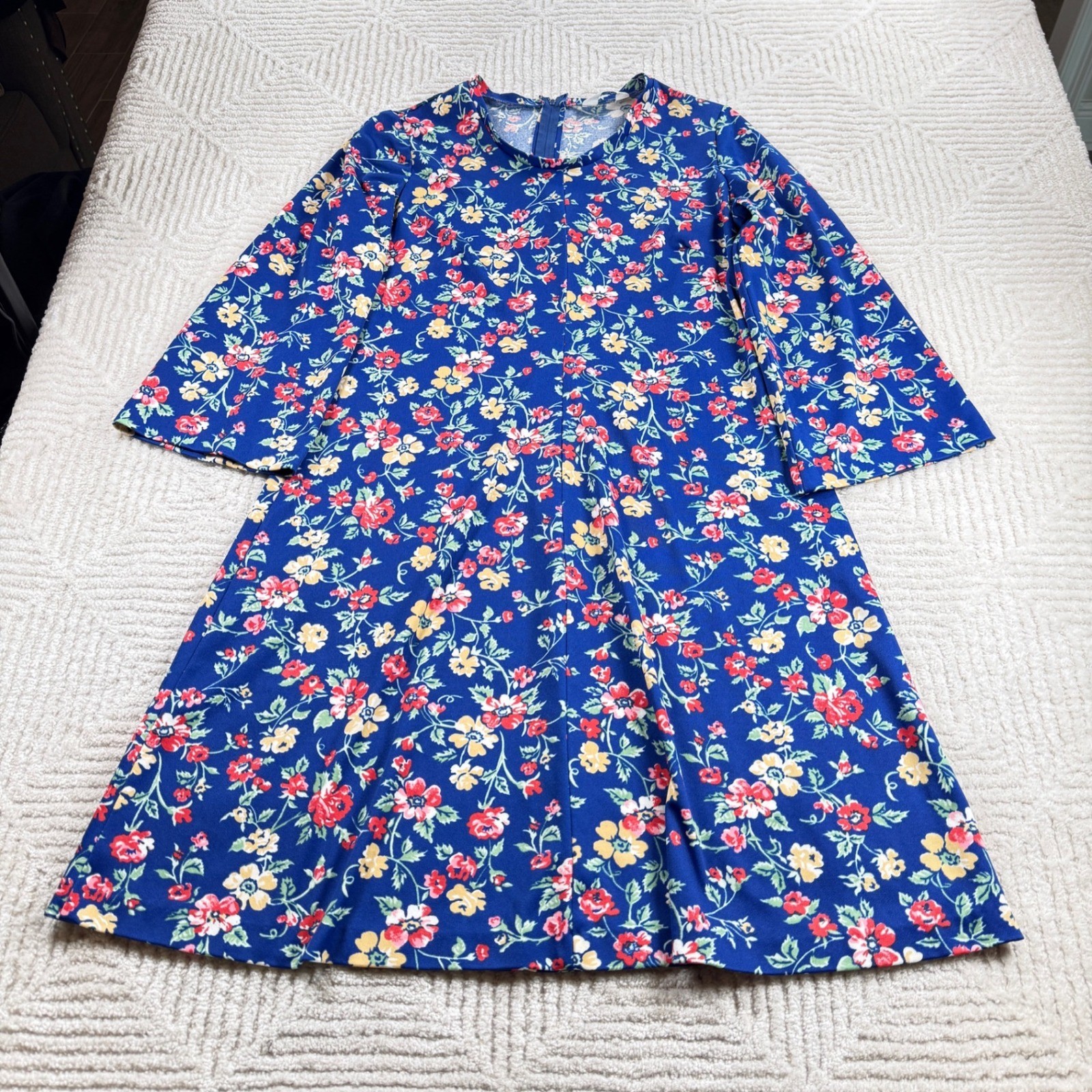 Sears Fashions Floral Dress Women’s Blue Vintage 60s 70s Mod Bell Sleeve Granny