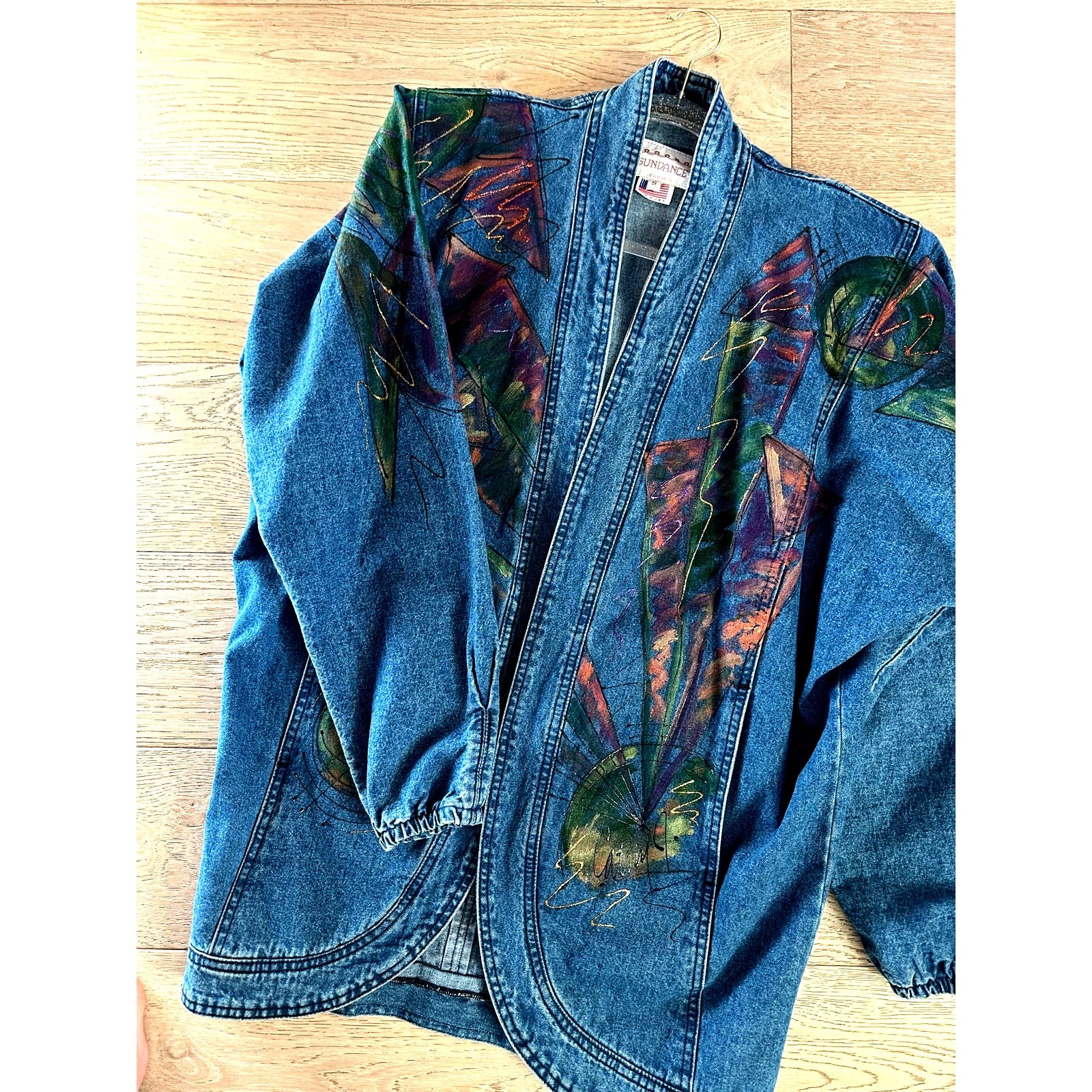 Vintage 80s Denim Jacket Size small Made USA Handpainted Retro Era Unique
