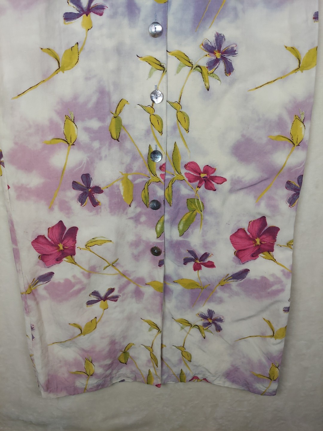 VTG 90s Carol Anderson Maxi Dress Womens 10 Floral Silk Linen Button Down Front