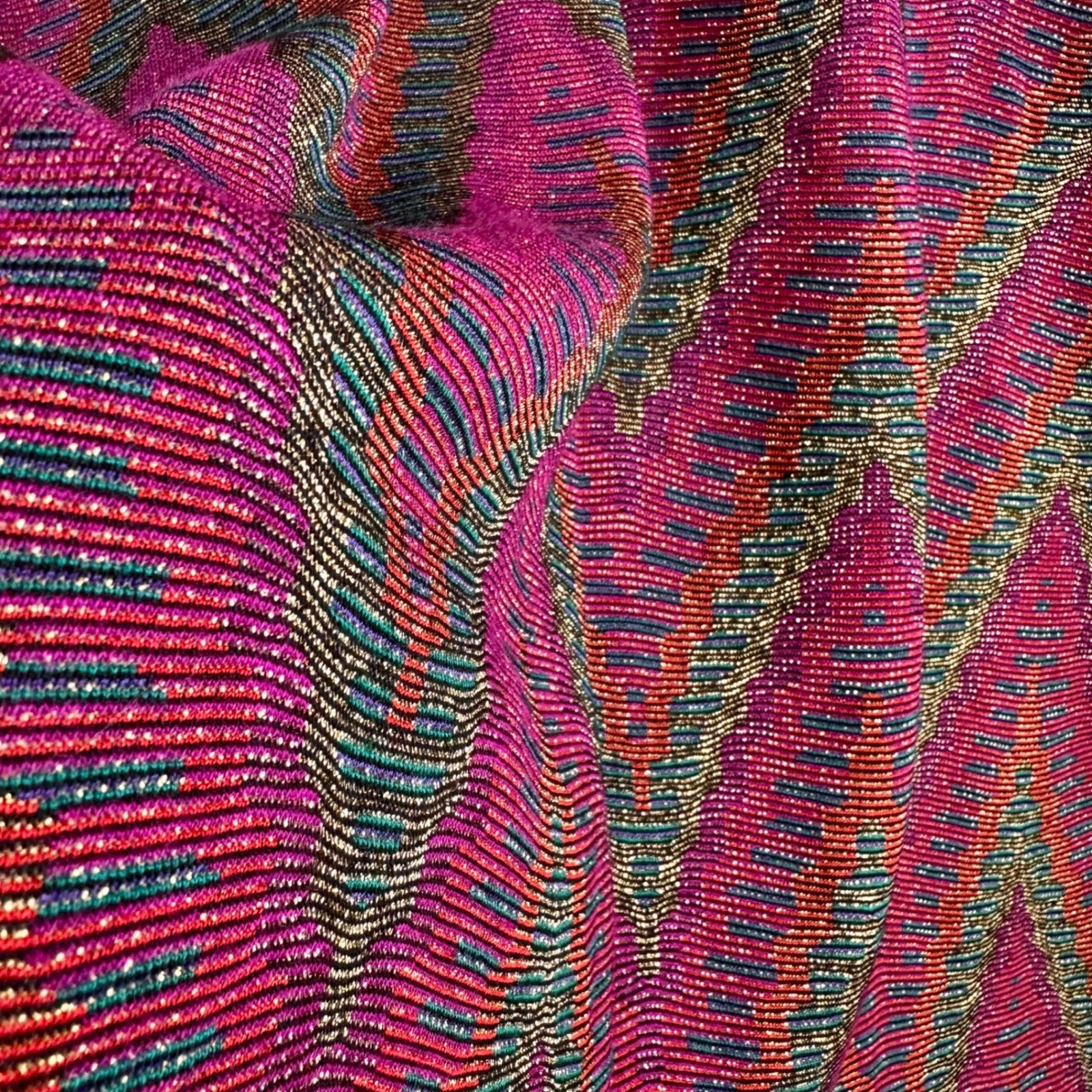 Metallic Vintage 80s 90s Chevron Knit Tunic Top Pink Sparkle 3X Holiday Glam