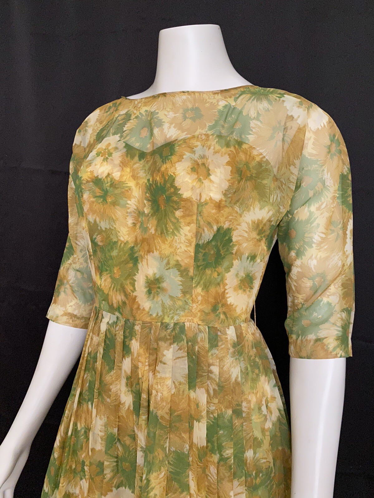 Ferman O’Grady Vintage Party Dress Silk Organza in Yellow Green 1950s Wiggle S/M