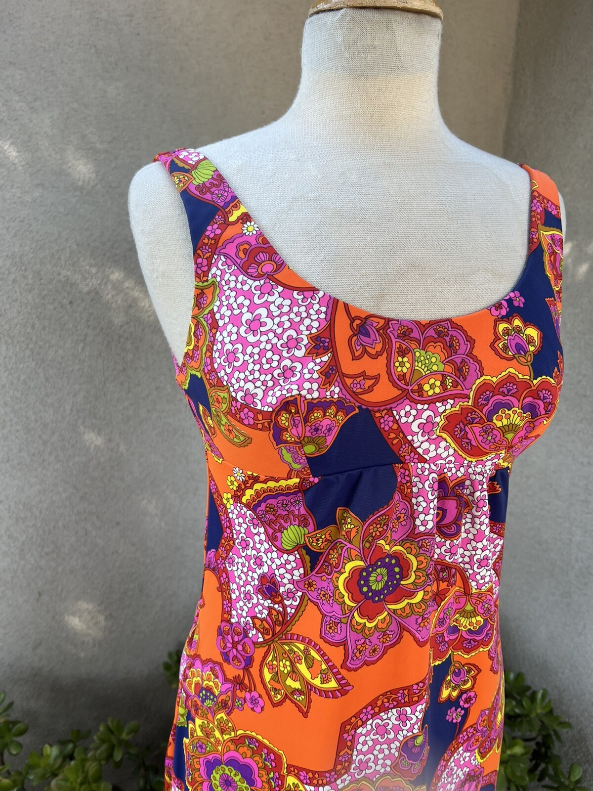 Vintage Maxi Dress By Catalina inc colorful resort wear sz S Mod Print