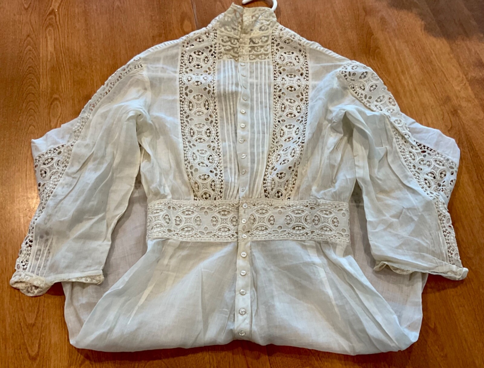 VICTORIAN EDWARDIAN SUMMER GARDEN COTTON LACE TEA WEDDING DRESS EXC XS
