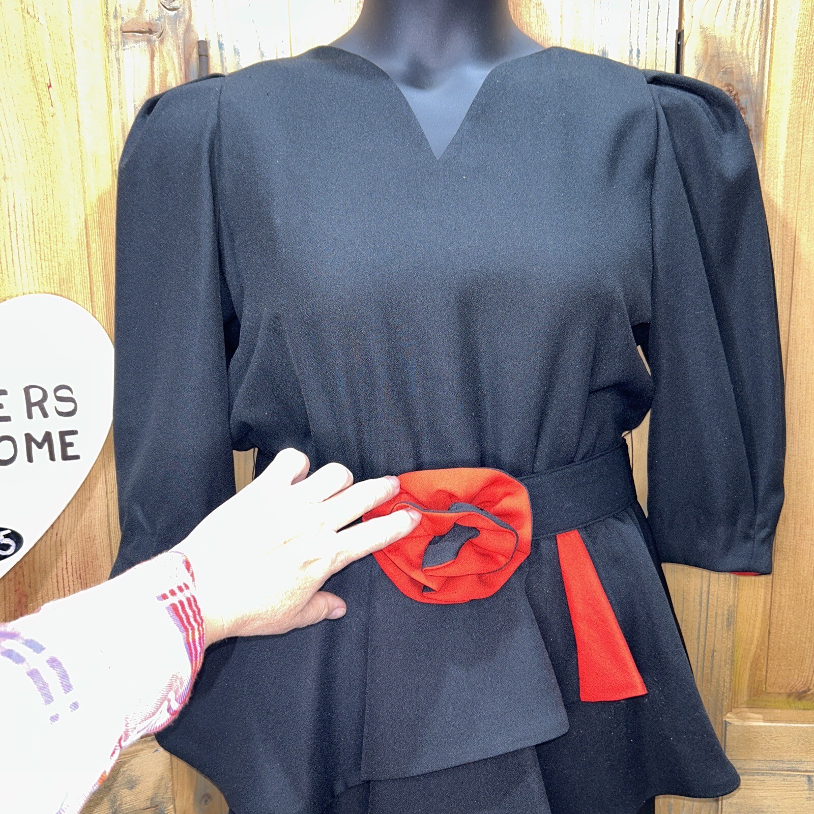 Terri Ellen Vintage 80s Black Red 1/2 Sleeve Dress 9 to 5 Office EUC Secretary