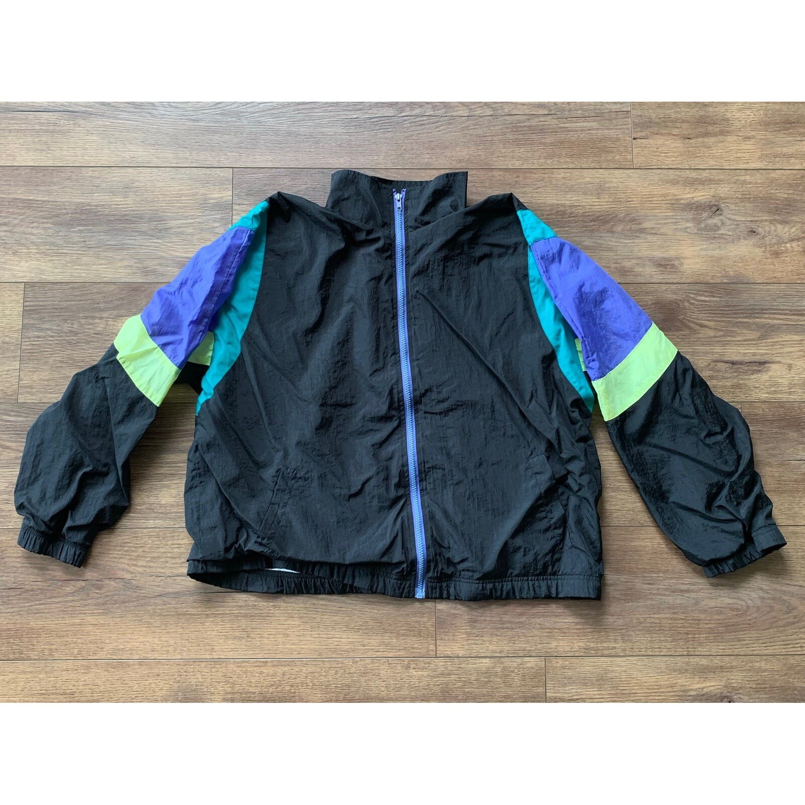 Surf & Co Vintage Women’s Medium 80’s 90’s Black Zip Windbreaker Track Jacket