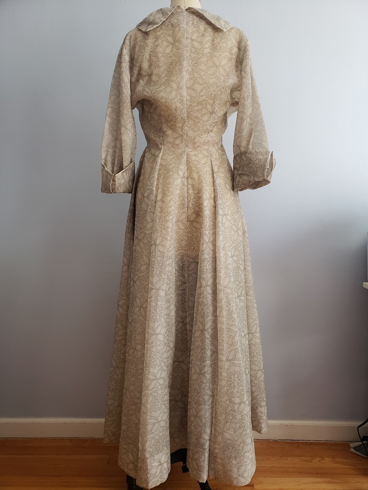 Vintage By Peer Lace Print Organza Peignoir Negligee Robe Small See Measurements