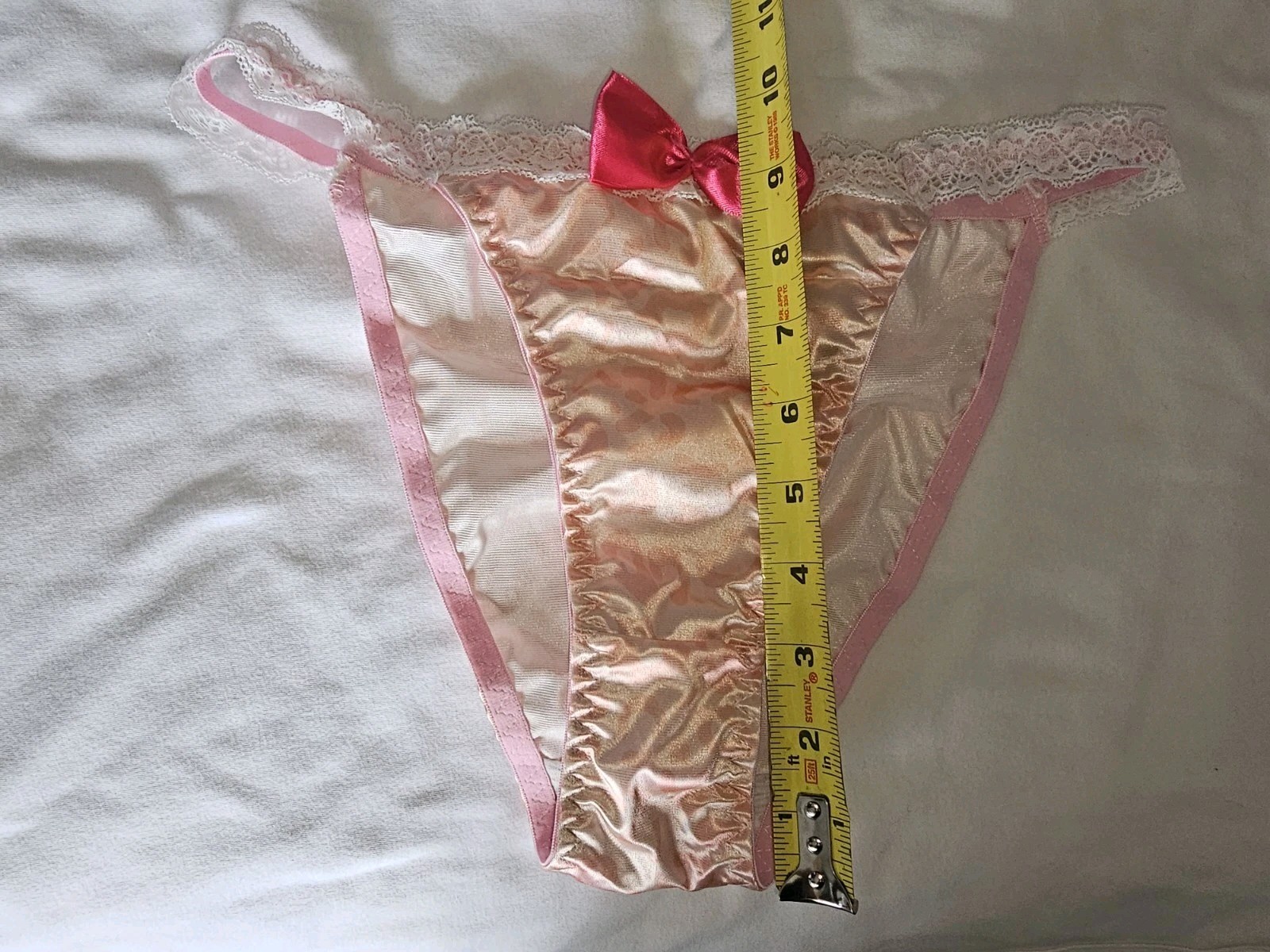 Vintage Girly Glossy Satin String Bikini Light Pink Panties. Size Large