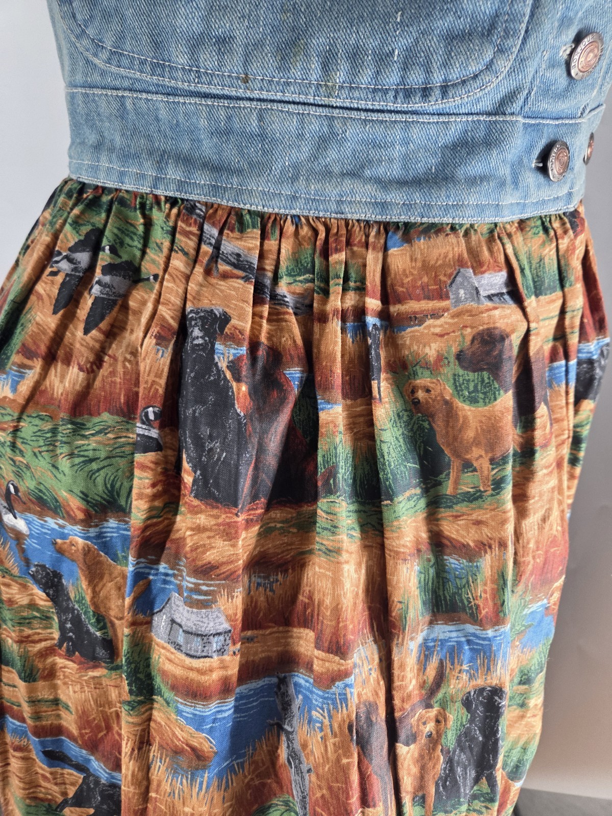 Bonjour Women’s Dress Small Vintage Boho Dog Huntin Print Overall Fit Flare