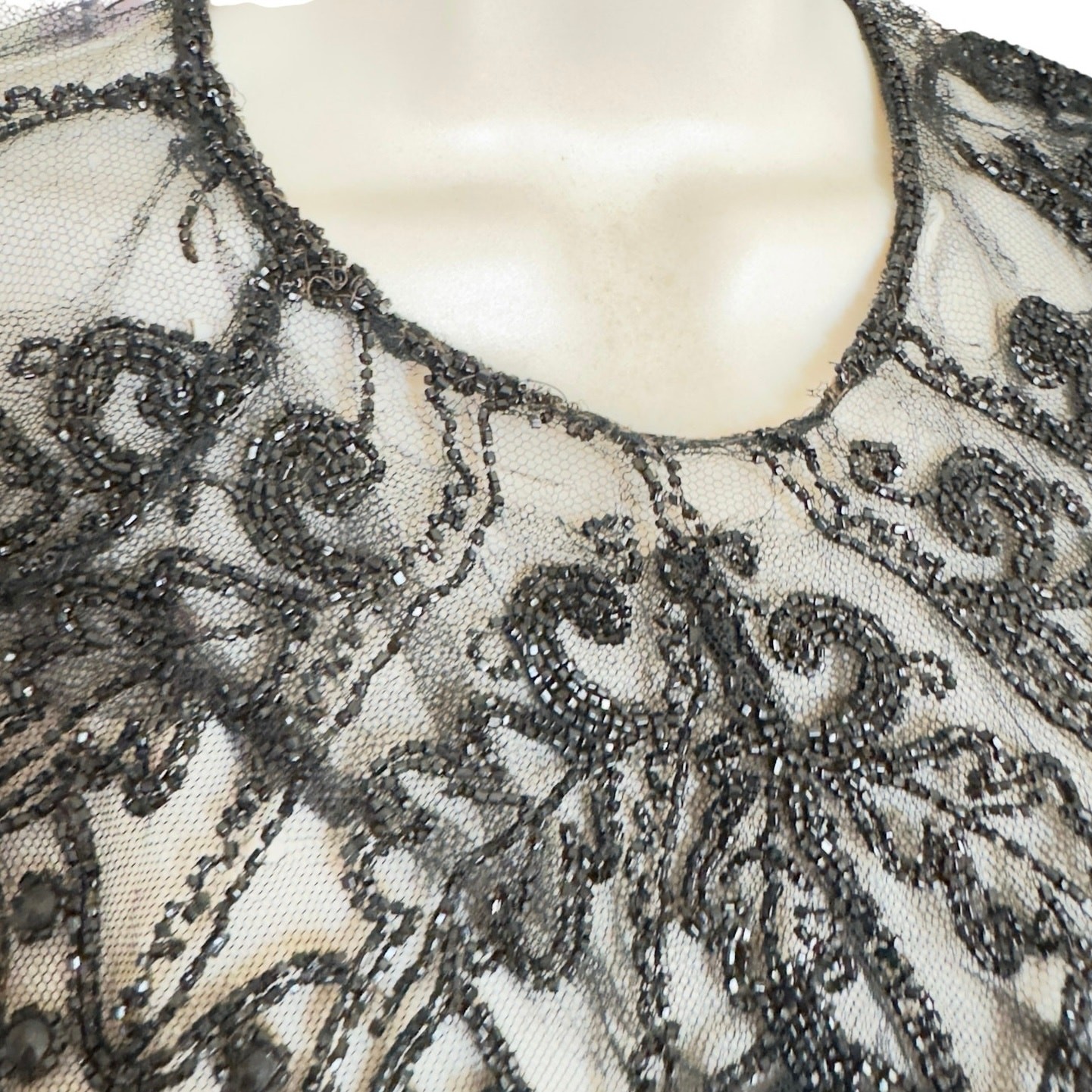 Antique Victorian French Jet Beaded Net Mantle / Capelet Mourning Attire AS IS