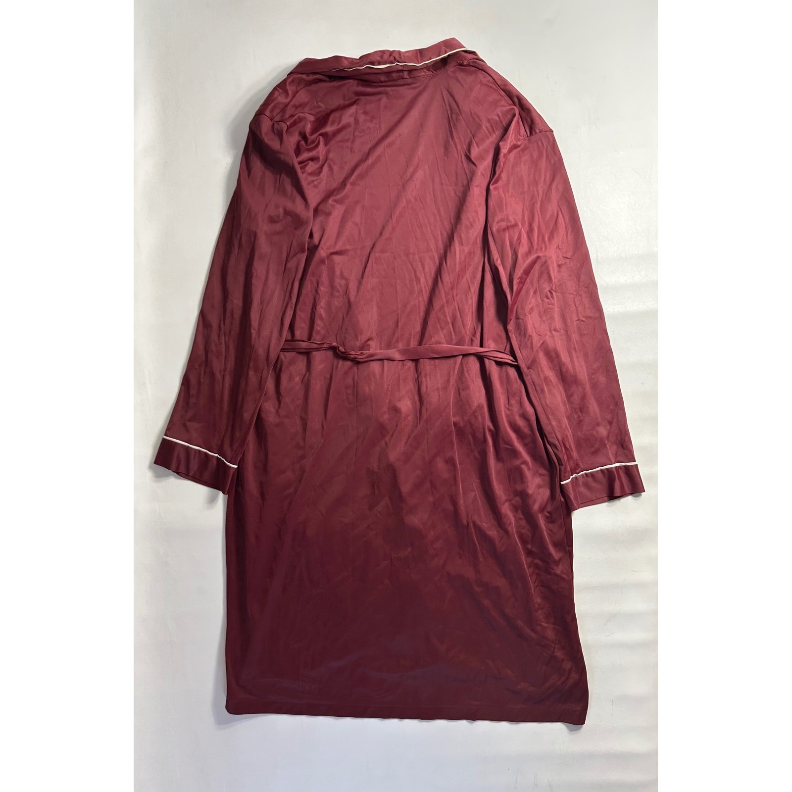 Vintage Towncraft JCPenney Burgundy Nylon Tricot Wrap Robe White Piping Large