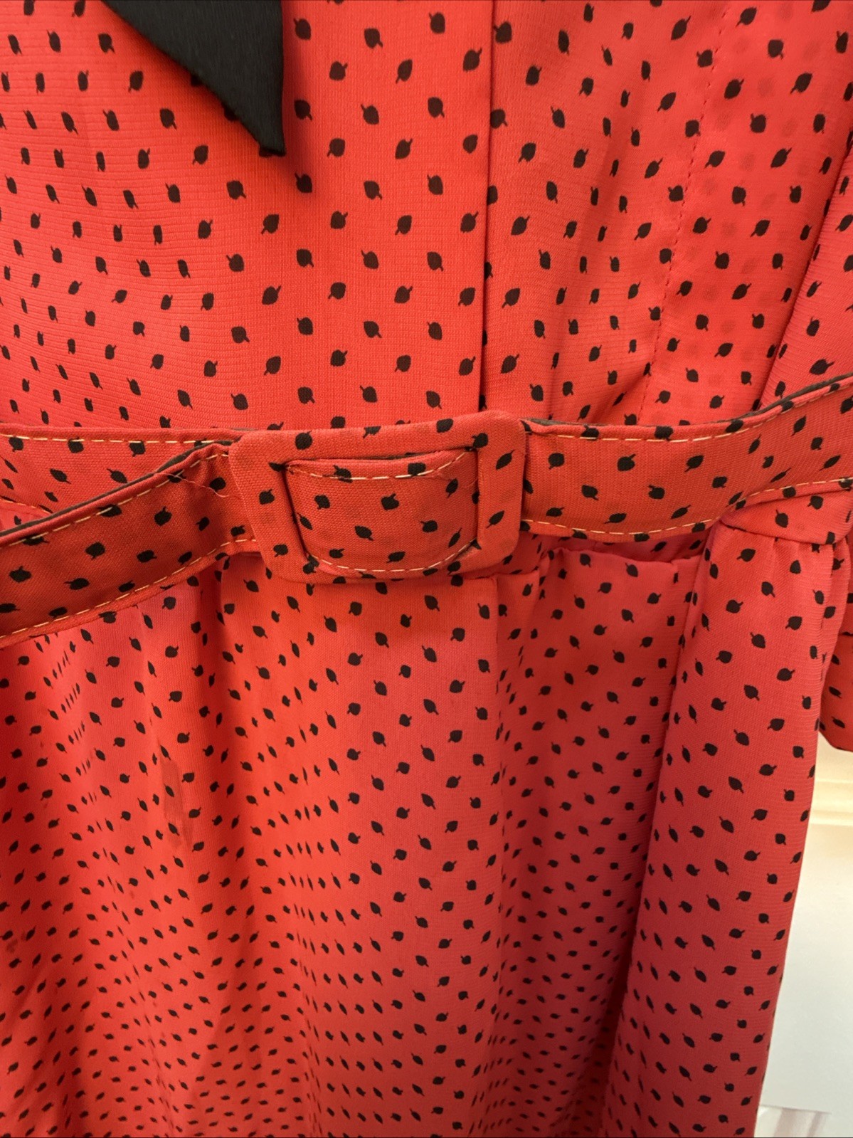 Amy-Deb Women’s Dress 14 Red Black Polka Dot White Collar Button Belt VTG Retro