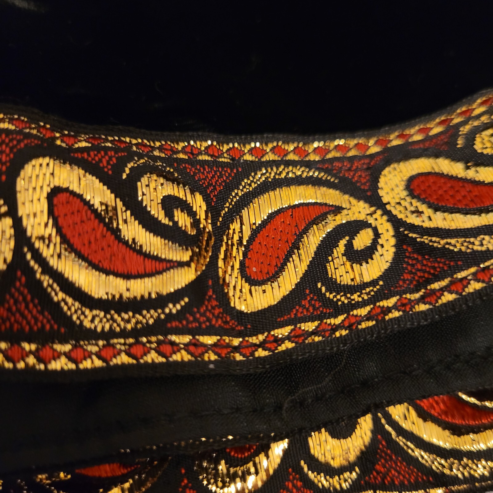 Mod Vintage Black Velvet Hostess Dress With Shorts Red & Gold Paisley Trim 1960s