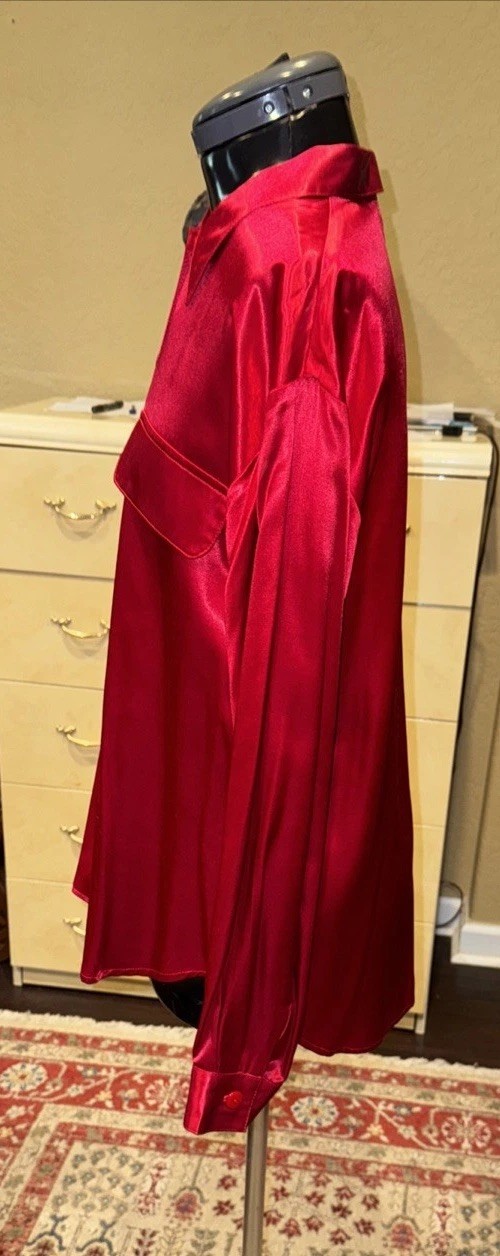 Vintage Y2K Jonathan Martin Blouse Top Button Shirt Red Satin Size M USA