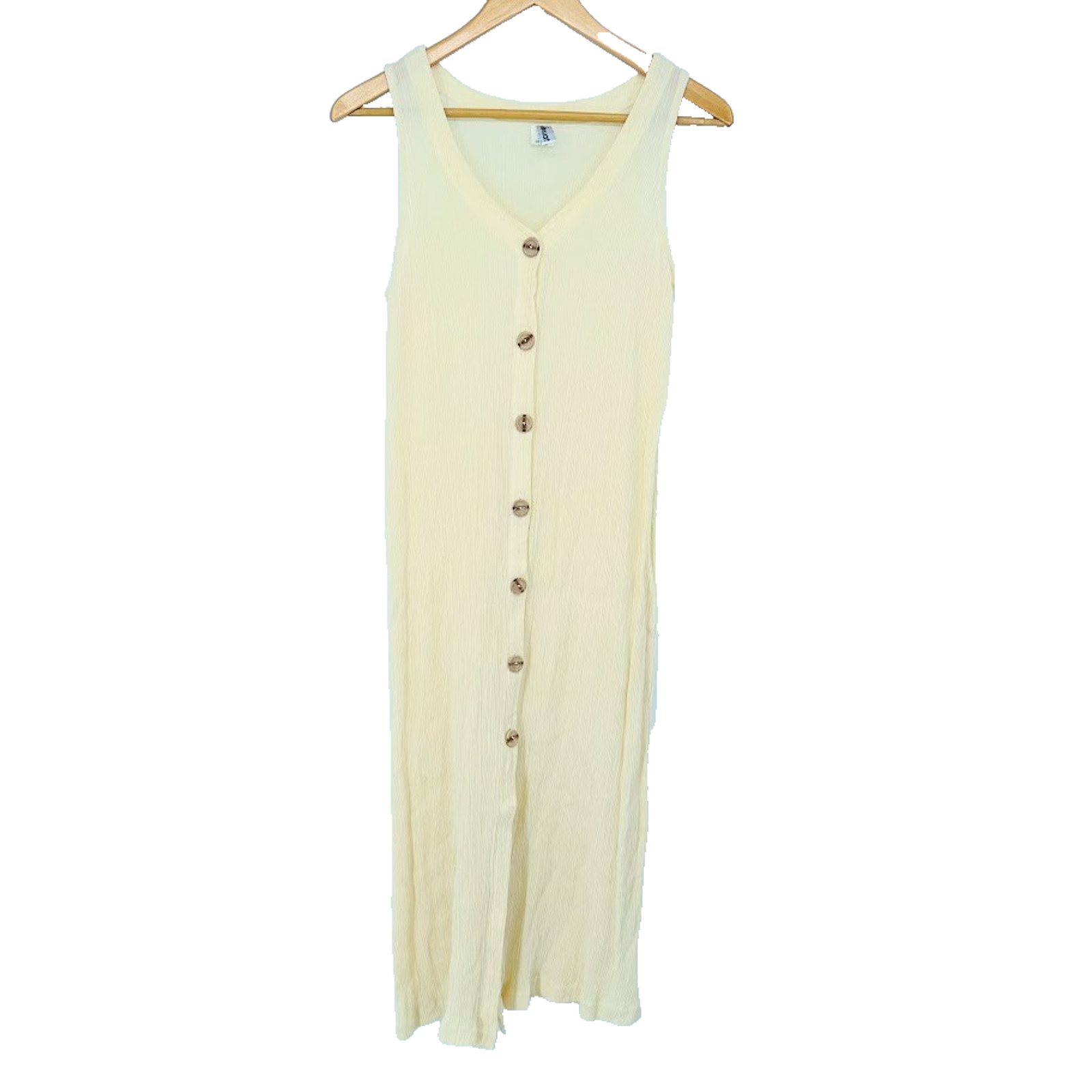 Vintage E Stewart Maxi Button Cream Shift Dress Minimalist Crinkle Size Large US