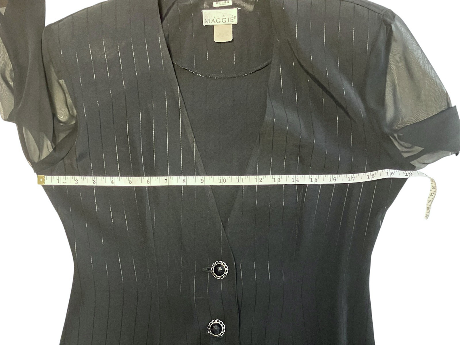 Vintage 80s Just Maggie Sheer Sleeve Black Pinstripe Power Blazer Jacket 7/8