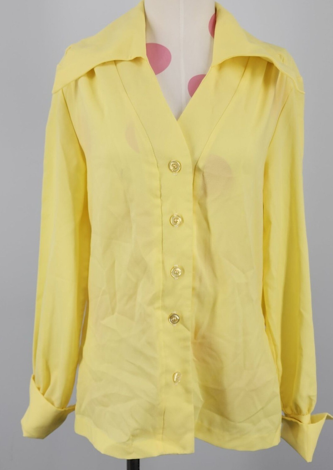 Vintage Lady Arrow Yellow Collared Cuffed Long Sleeve Button Down Blouse 70’s 12