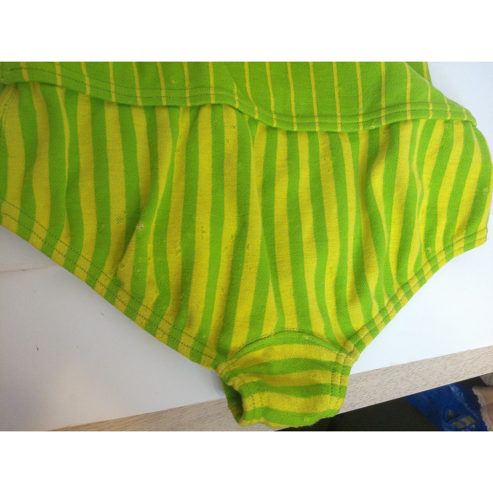 Vtg 1960s Rudi Gernreich Harmon Knitwear Cut Out Swimsuit Green Striped Size 14