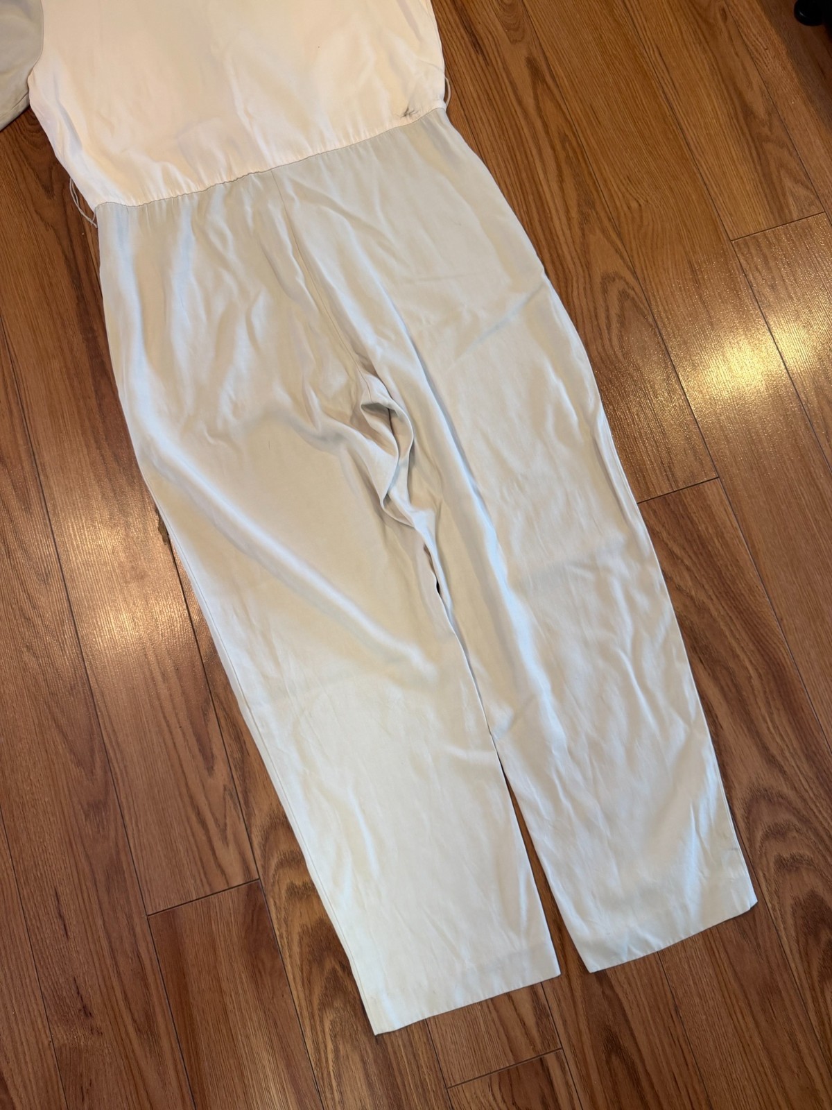 VTG 80s J.B. Wright Ltd Petites Utility Jumpsuit Beige AS-IS Missing Belt/Stain