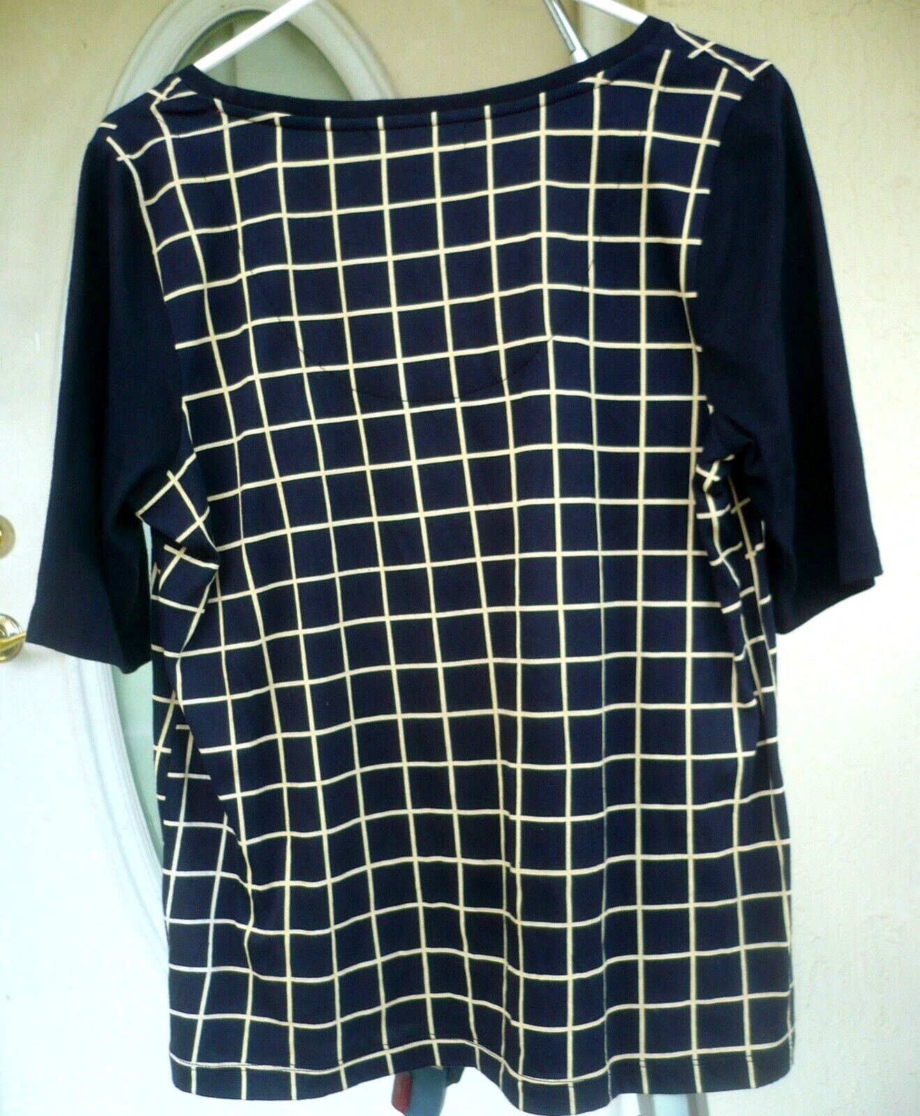 VTG LIZ CLAIBORNE MODAL COTTON BLACK BEIGE WINDOWPANE PLAID KNIT TOP P L M WOMEN