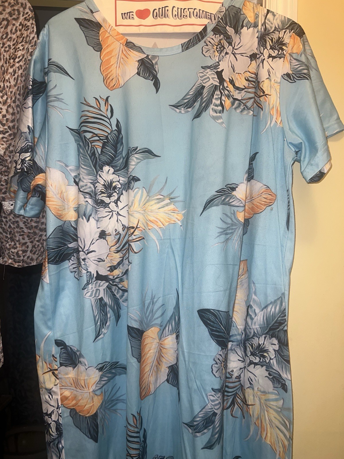 Long Aloha Hawaiian Beach Dress Short Sleeve A-Line, Aqua 80s/90s, Sz 3XL