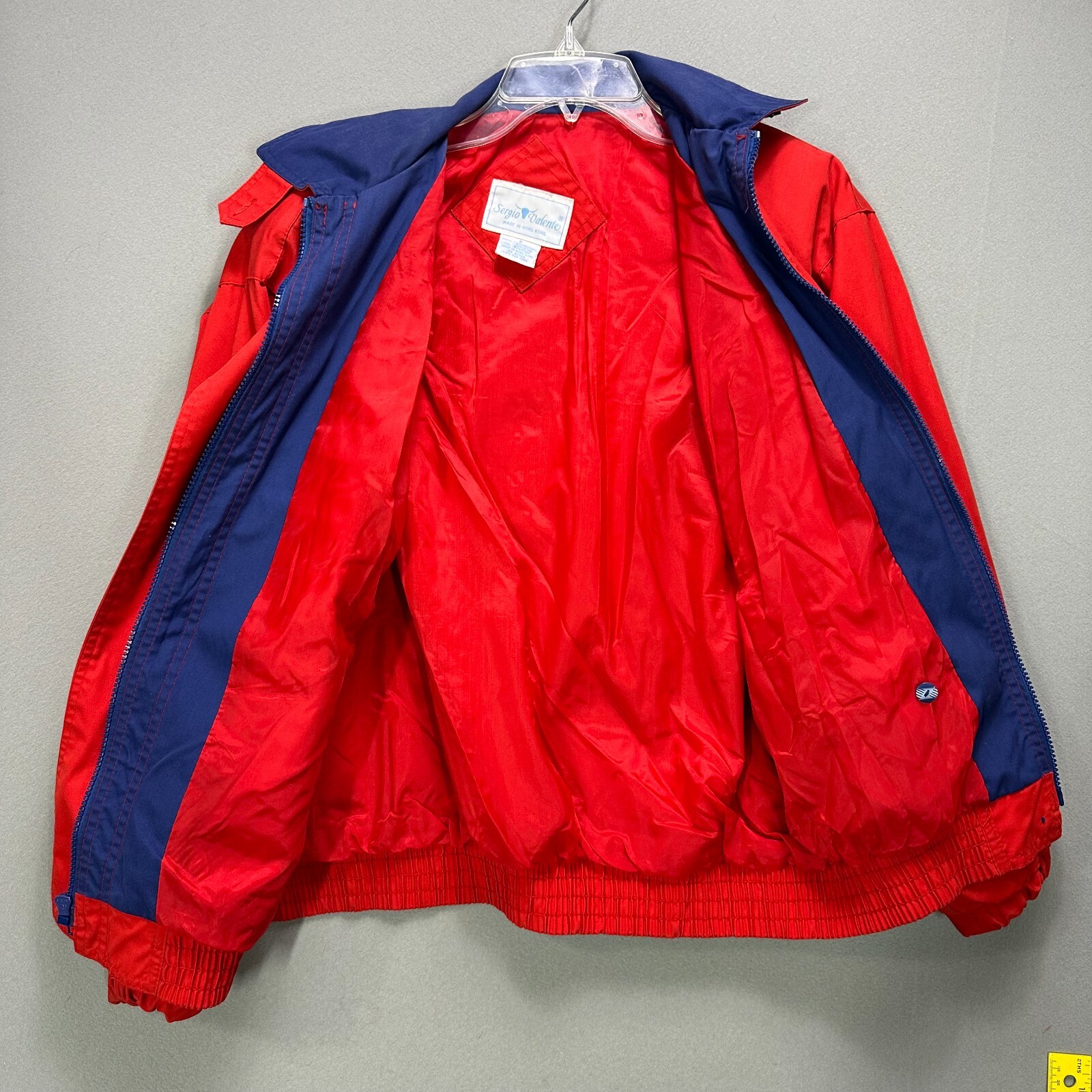 Sergio Valente Vintage 80s jacket Bomber Red Blue Zip Button Size Small Adult