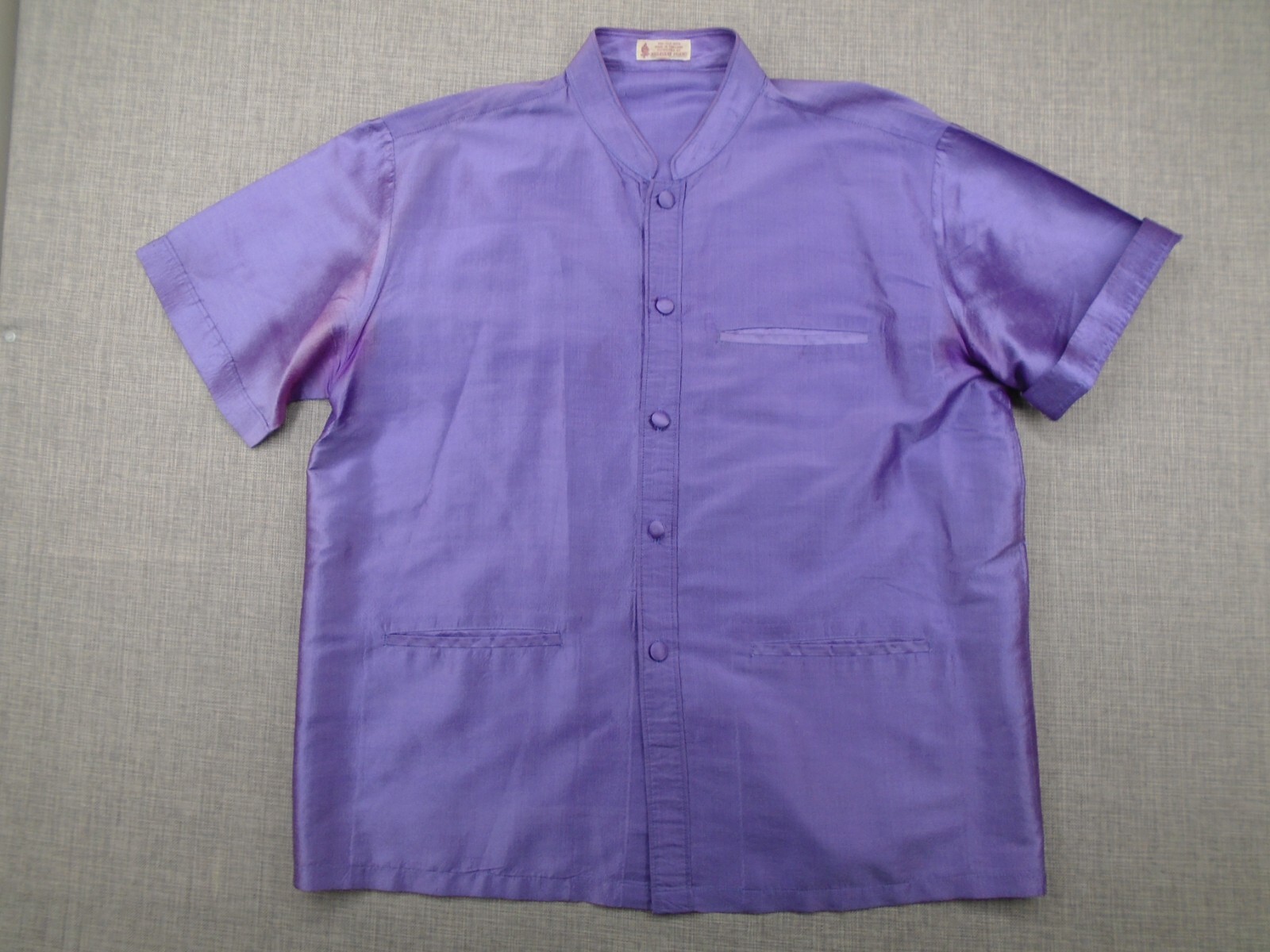 Silk Thai 100% Silk Shirt Short Sleeve Button Up XXL Purple