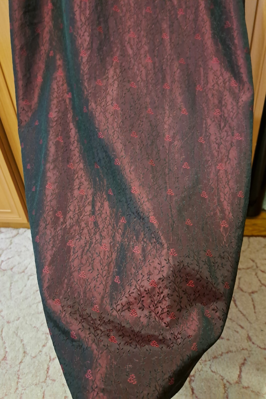 Vtg Edwardian Revival Gothic Burgundy Dress S C-D Bust Silk Blend Puff Sleeves