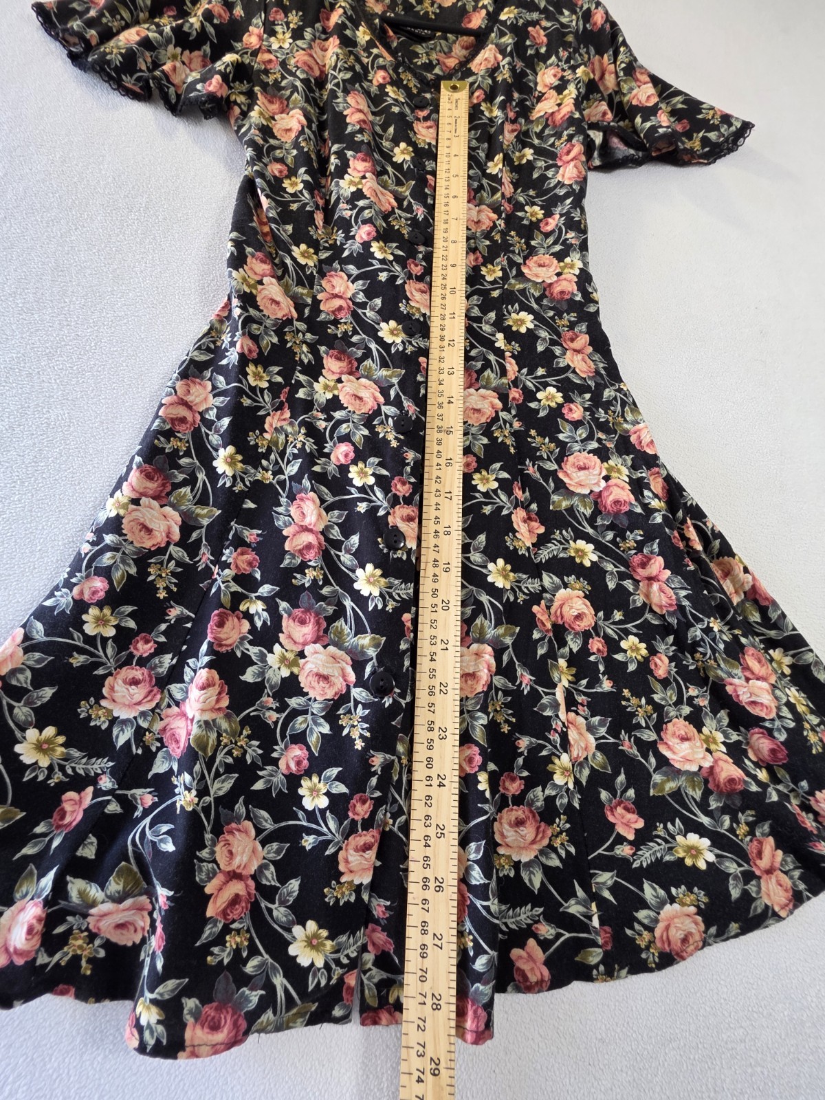 Size XS- Vintage 90s By Choice California Floral Rayon Dress Black Rose Mini