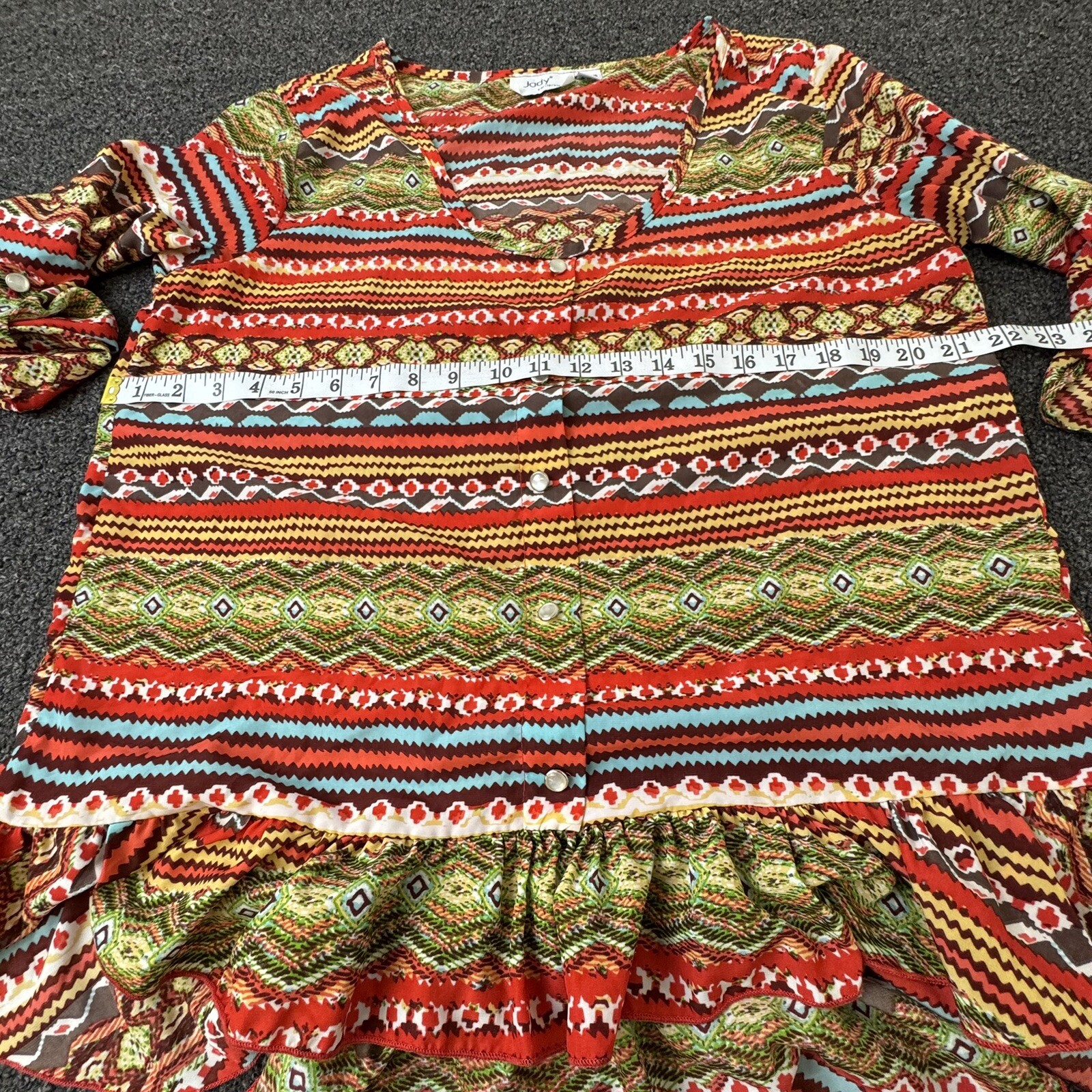 Jody California Blouse Top Shirt Size Large Geometric Boho Festival Vintage