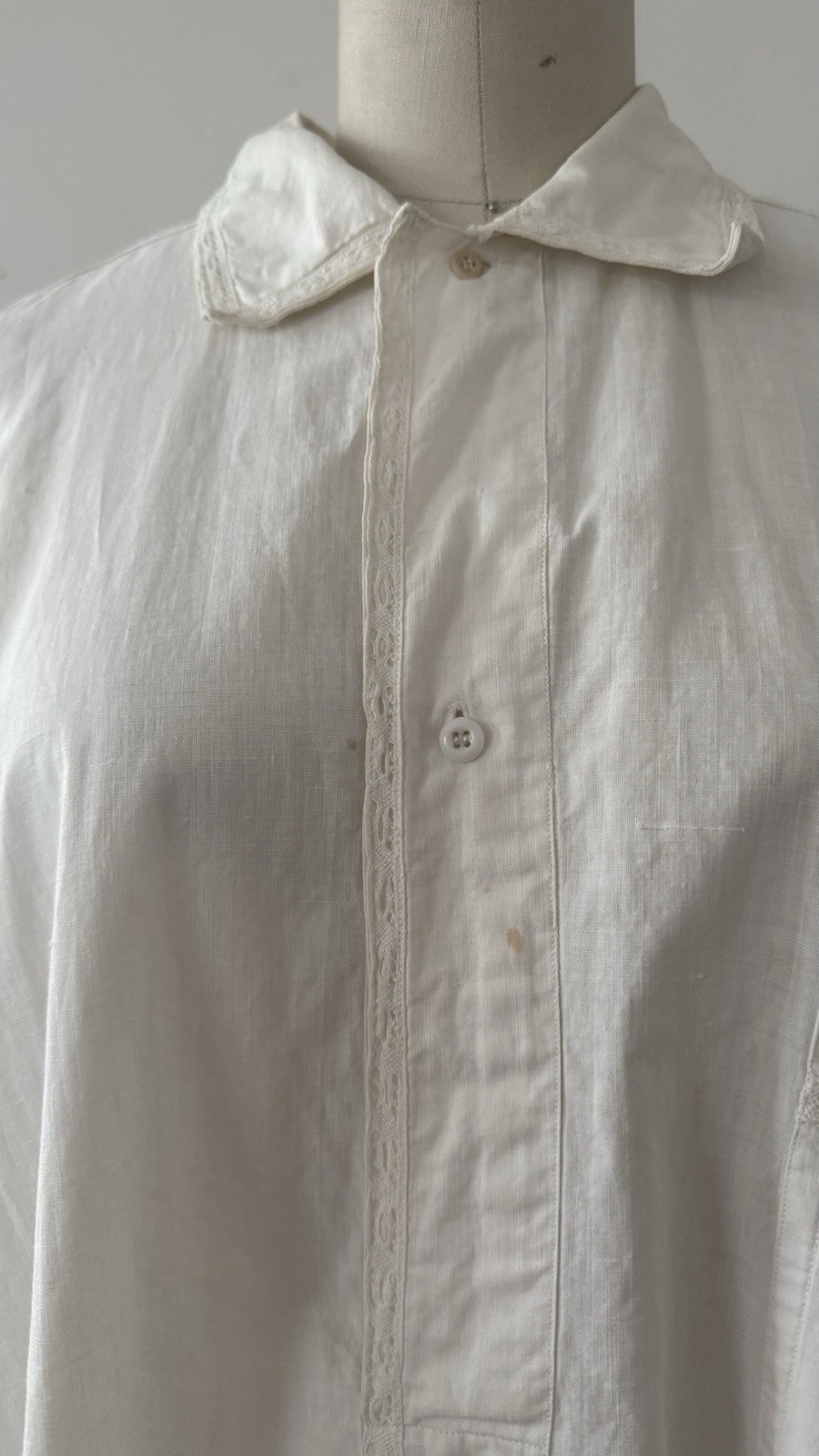 Antique Edwardian 1910s 1920s Cotton Night Shirt Dress Workwear Smock Oversized