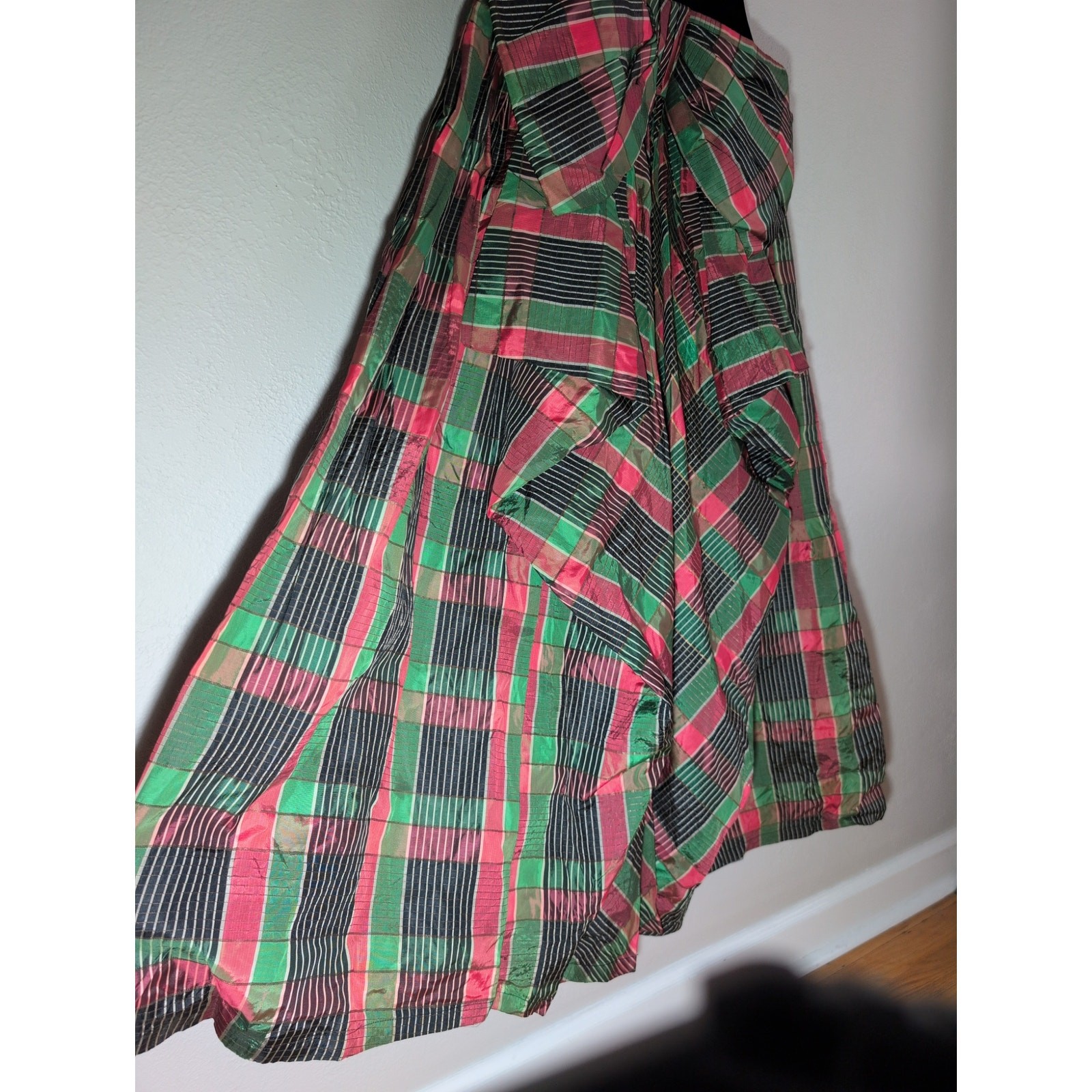 Vintage Party Lines by Domb Black Velvet Green/Pink Taffeta Dress Ball gown XXS