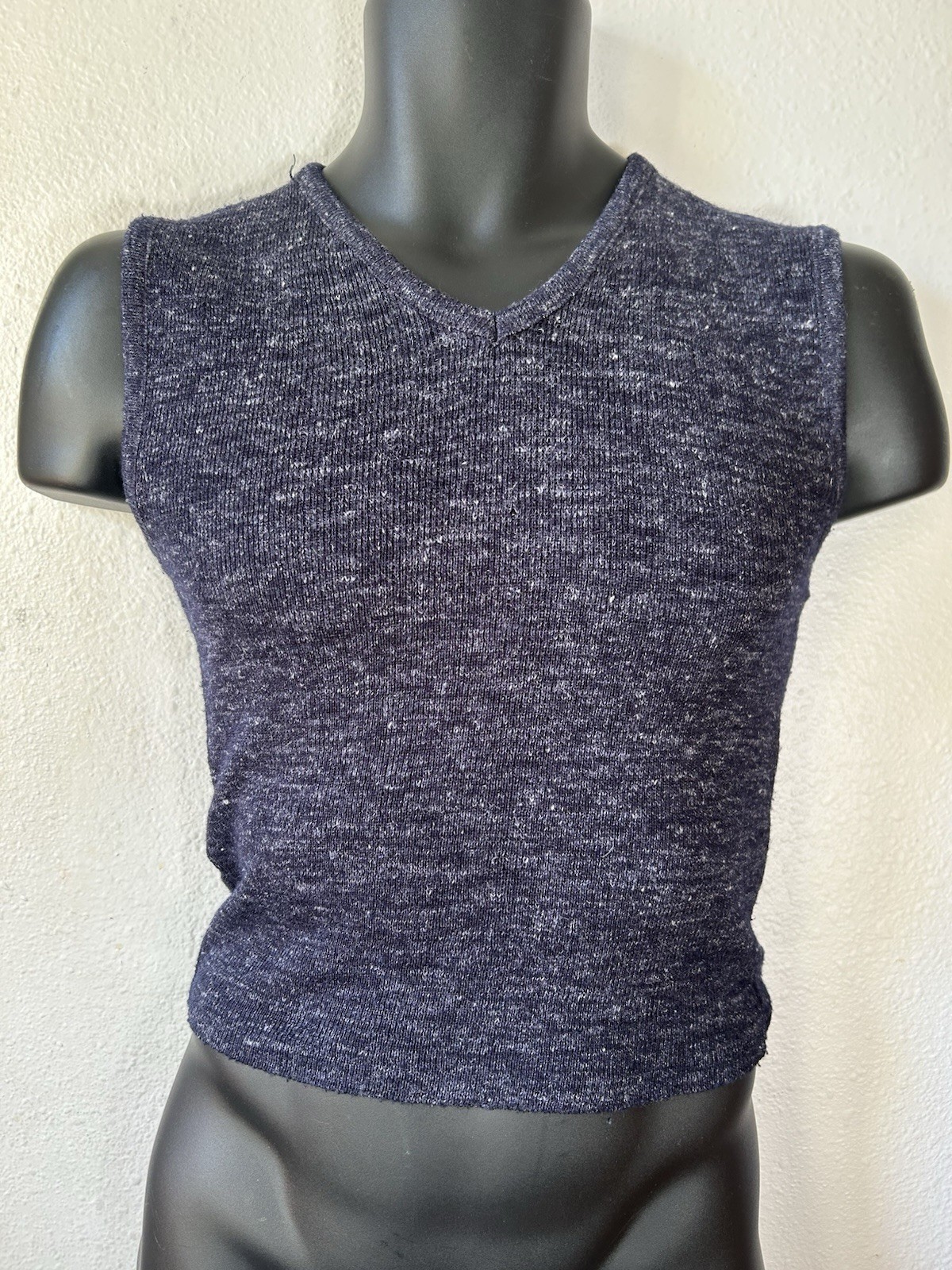 VTG 70’s Herald House Women’s Navy Marled Knit Vest S Stretchy Cropped Body Con