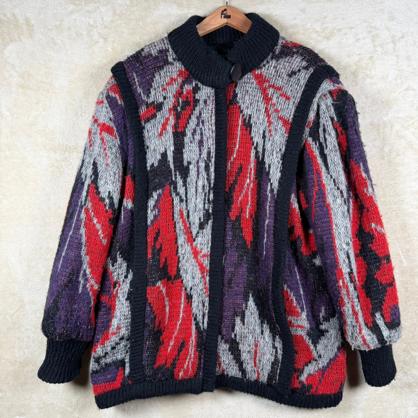 Allison Smith Vintage Abstract Knit Cardigan L Sweater Zip Up Jacket Multicolor