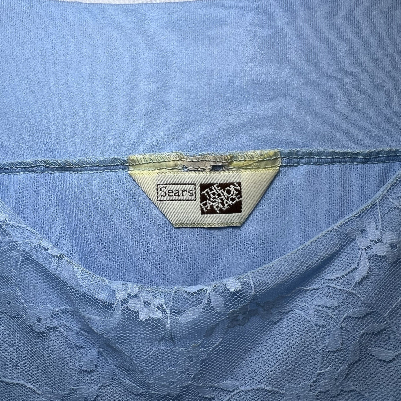 Vintage Blue Dress Sears 1970s the Fashion Place Knee Length Wedding Lace Sleeve