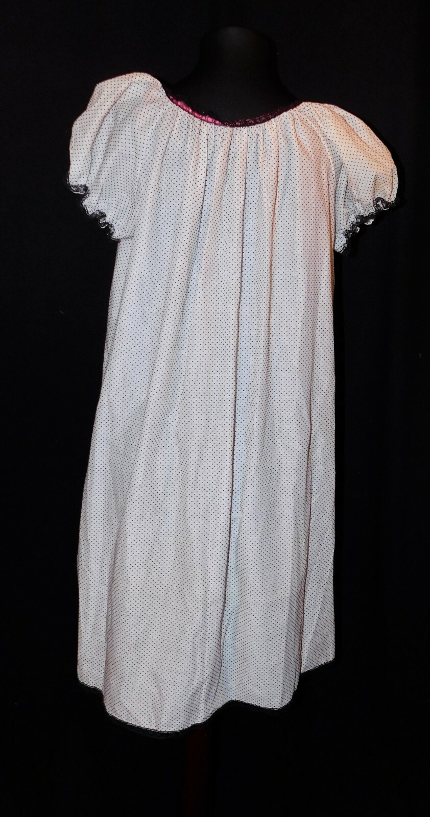 Vintage Van Raalte Leisure dress gown, Medium, Poly/cotton, White/black/pink
